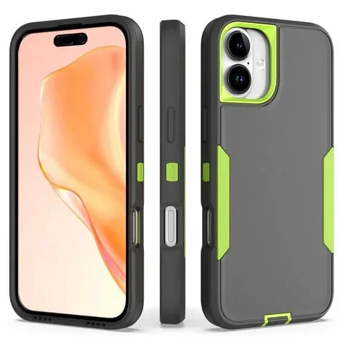 Funda de Teléfono Magnética PC + TPU 2 En 1 iPhone 16 Plus (Gris + Verde Fluorescente)