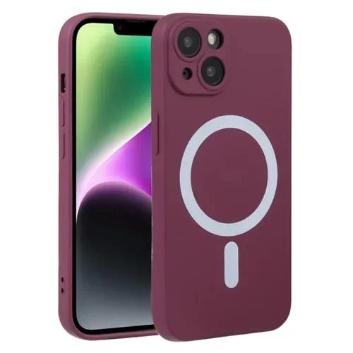 Funda de Teléfono Magsafe para iPhone 15 de Silicona Líquida (Rojo Vino)