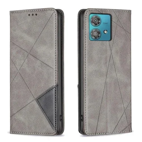 Funda de Teléfono Motorola Edge 40 Neo Cuero Magnético Textura Rombo (Gris)
