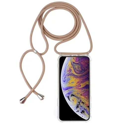Funda de teléfono móvil TPU para iPhone Xs Max anticaída con cordón (Beige)
