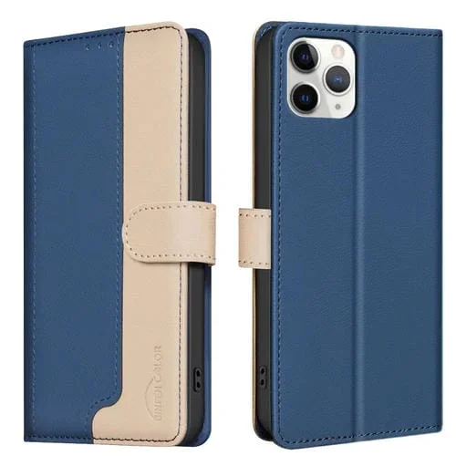 Funda de Teléfono para iPhone 11 Pro Cuero Antirrobo Rfid a Juego de Colores (Azul)