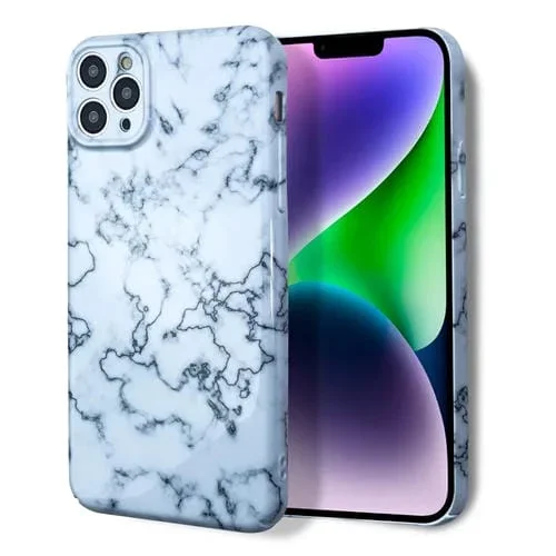 Funda de Teléfono para iPhone 12 Pro con Patrón de Mármol (Verde Blanco)