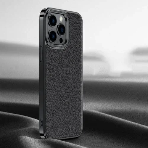 Funda de Teléfono para iPhone 12 Pro Max Cuero Genuino Litchi Texture (Negro)