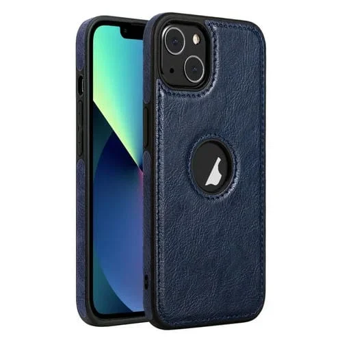 Funda de Teléfono para iPhone 13 Mini con Costuras de Textura de Cuero (Azul)