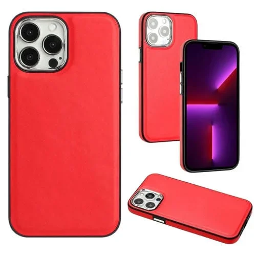 Funda de Teléfono para iPhone 13 Pro Cobertura Total Textura de Cuero (Rojo)