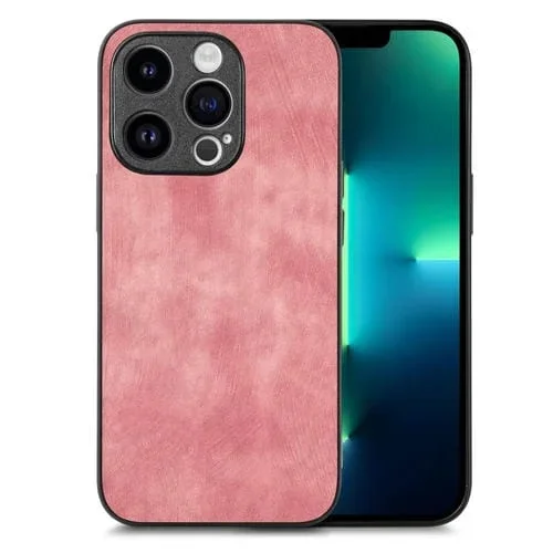 Funda de teléfono para iPhone 13 Pro Max con contraportada de cuero vintage para PC (Rosa)