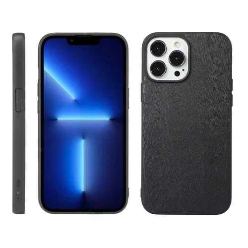 Funda de Teléfono para iPhone 13 Pro PU con Textura de Madera (Negro)