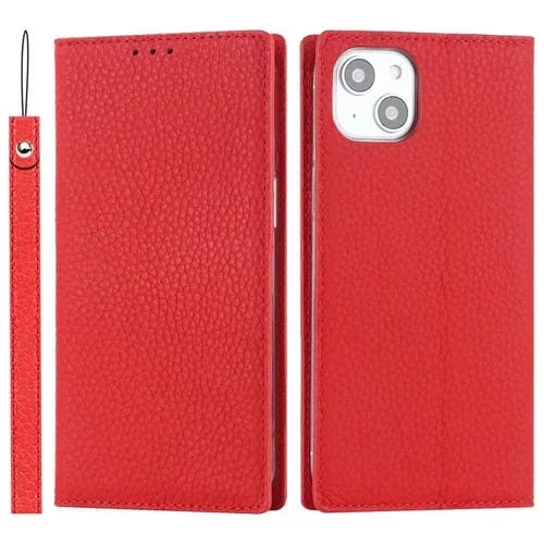 Funda de teléfono para iPhone 14 Litchi Texture Cuero Genuino (Rojo)