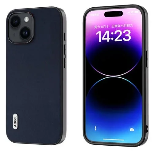 Funda de teléfono para iPhone 15 Plus Abel de cuero genuino Xiaoya Series (Azul)