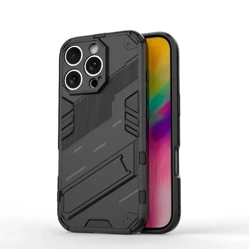 Funda de teléfono para iPhone 16 Pro Punk Armor 2 en 1 PC y TPU con soporte (Negro)