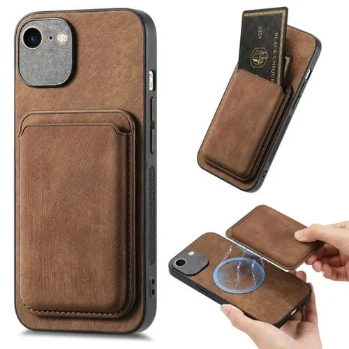Funda de Teléfono para iPhone 6 Plus 6S Plus Magnética con Bolsa de Tarjeta Cuero Retro (Marrón)
