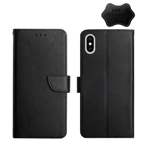 Funda de Teléfono para iPhone X con Tapa Horizontal a Prueba de Huellas de Cuero Genuino (Negro)