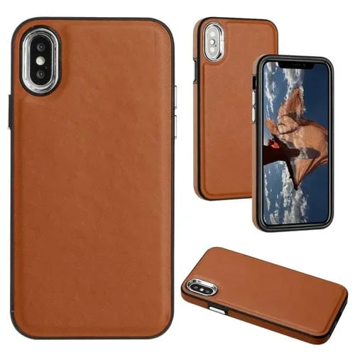Funda de teléfono para iPhone X Xs cobertura total textura de cuero (Marrón)