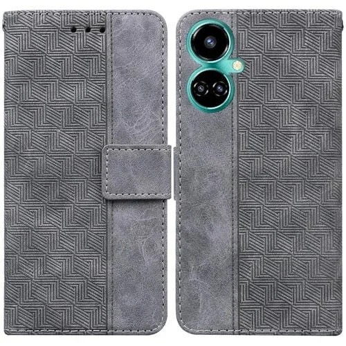 Funda de Teléfono para Tecno Camon 19 Cuero con Relieve Geométrico (Gris)