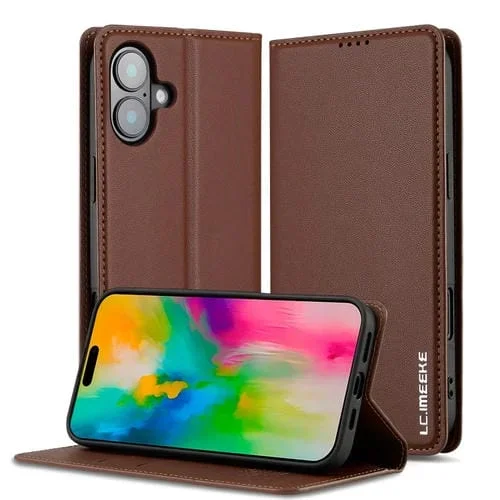 Funda de teléfono Pu Lc.Imeeke L1 Series para iPhone 16 con textura fina esmerilada (Marrón)