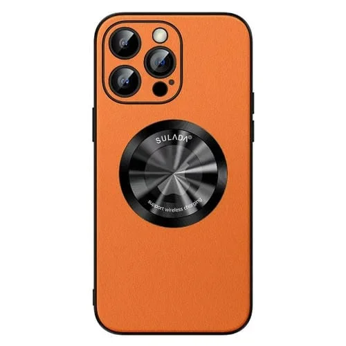 Funda de Teléfono Sulada para iPhone 13 Pro Max Magnética Cuero Microfibra Magsafe (Naranja)