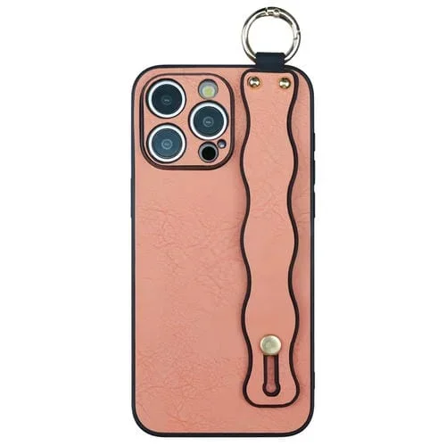 Funda de teléfono TPU con soporte de pulsera ondulado iPhone 15 Pro Max (Rosa)