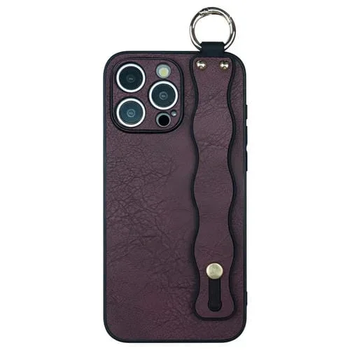 Funda de Teléfono TPU con Soporte de Pulsera Ondulado para iPhone 14 Pro Max (Rojo Vino)