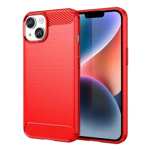 Funda de Teléfono TPU Fibra de Carbono para iPhone 15 Plus con Textura Cepillada (Rojo)