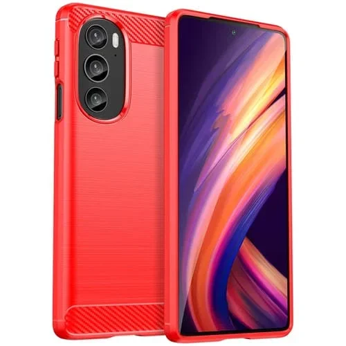 Funda de Teléfono TPU Fibra de Carbono para Motorola Edge 30 Pro con Textura Cepillada (Rojo)