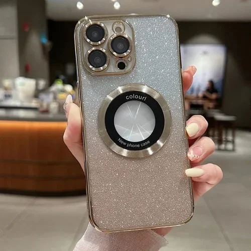Funda de Teléfono TPU Galvanoplastia Purpurina Degradada Magsafe iPhone 16 Pro Max (Dorada)