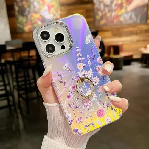 Funda de teléfono TPU iPhone 13 Pro Galvanoplastia Láser Anillo de Flor (Flor Ah1)