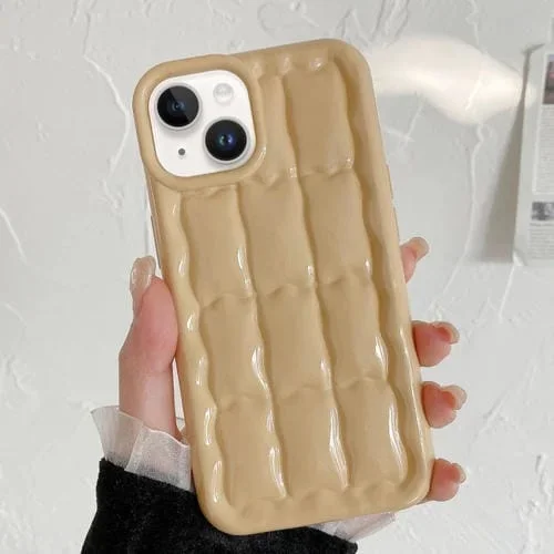 Funda de Teléfono TPU iPhone 13 Textura de Rejilla 3D (Caqui)