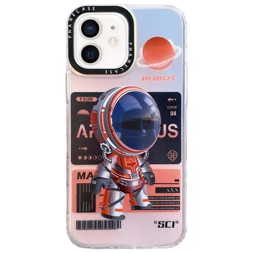 Funda de teléfono TPU para iPhone 12 Patrón de Astronauta Mecánico (Naranja)
