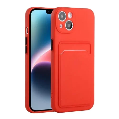 Funda de teléfono TPU para iPhone 14 con ranura para tarjeta a prueba de golpes (Rojo)
