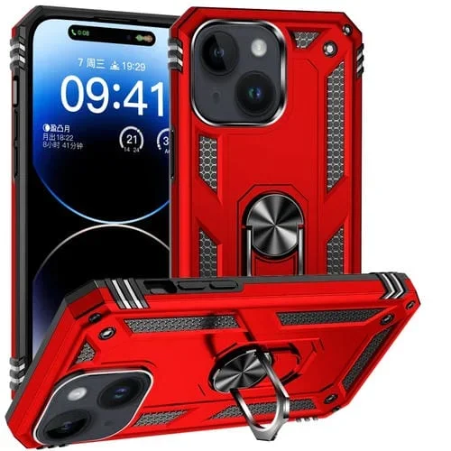 Funda de Teléfono TPU + PC para iPhone 15 a Prueba de Golpes con Soporte (Rojo)