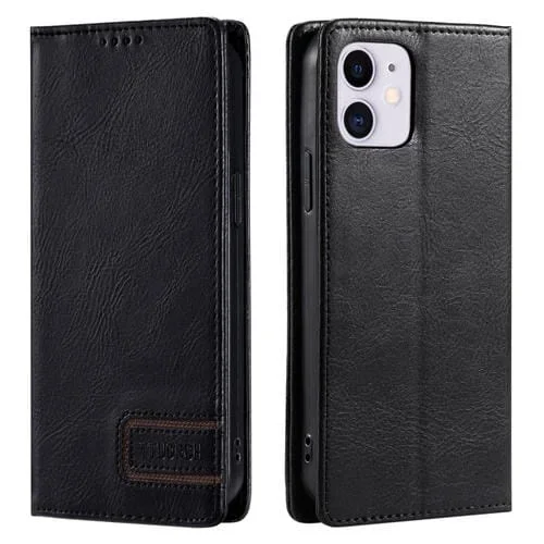 Funda de Teléfono Ttudrch para iPhone 11 Cuero Magnético con Textura Retro (Negro)