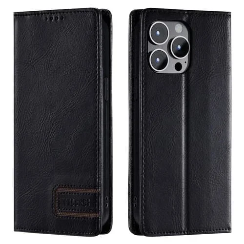 Funda de teléfono Ttudrch para iPhone 13 Pro con RFID Cuero Magnético Textura Retro (Negro)