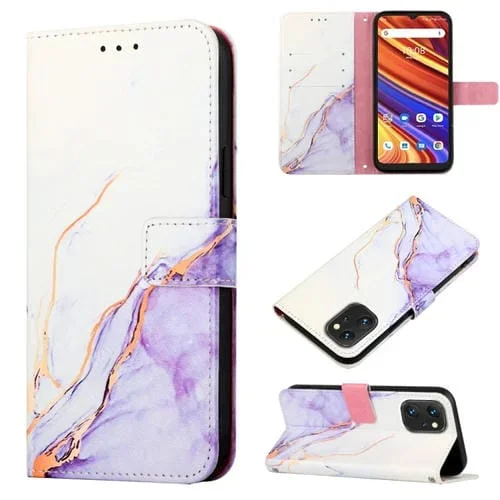 Funda de Teléfono Umidigi Power 7 Power 7S Pt003 Tapa de Cuero Patrón Mármol (Blanco Púrpura)