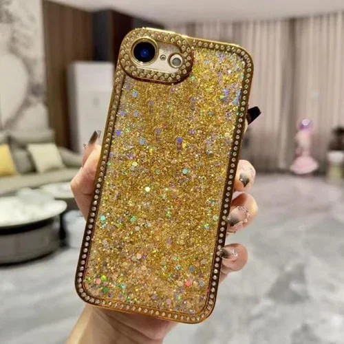 Funda de TPU con lentejuelas y diamantes brillantes para iPhone 16e (dorada)