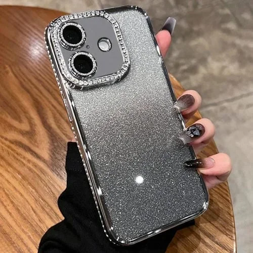 Funda de TPU con purpurina y degradado de diamante para iPhone 17 (plata degradada)