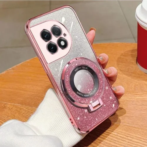 Funda de TPU con Soporte Redondo y Purpurina Degradada para OnePlus Ace 2 Pro (Rosa)