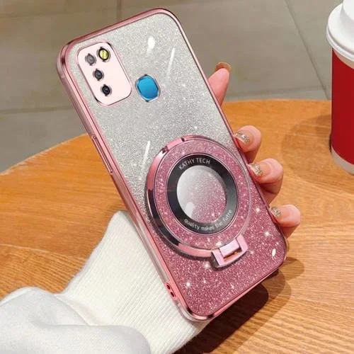 Funda de TPU para Infinix Smart 5 con Soporte Redondo y Purpurina Degradada (Rosa)
