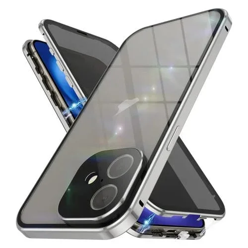 Funda de Vidrio Templado Doble Cara con Imán Antiespionaje para iPhone 16 Plus (Gris)