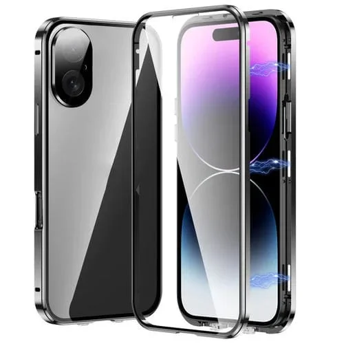 Funda de Vidrio Templado HD con Doble Hebilla Magnética para iPhone 16 (Negro)