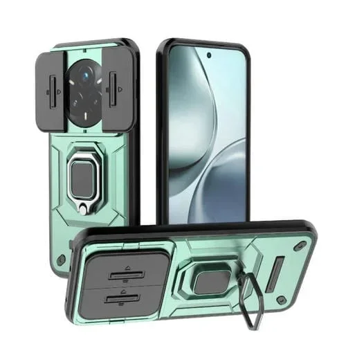 Funda Deslizante de TPU + PC a Prueba de Golpes con Soporte para Realme 14 Pro+ 5G (Verde)