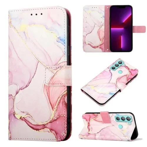 Funda Flip de Cuero para Tecno Pop 5 LTE Bd4 Pt003 con Patrón de Mármol (Rose Gold)