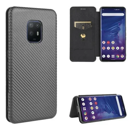Funda Flip para Fujitsu Arrows 5G (F-51A) Textura Fibra de Carbono Magnética TPU PC Cuero Pu (Negro)
