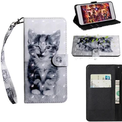 Funda Flip TPU y Cuero PU Galaxy J8 2018 Patrón Pintura 3D Dibujo Coloreado (Smile Cat)