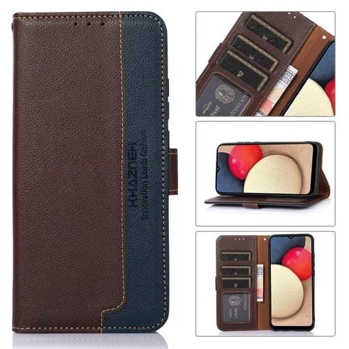 Funda For Nothing Phone 2 Khazneh con Textura Litchi de Cuero y Protección RFID (Marrón)