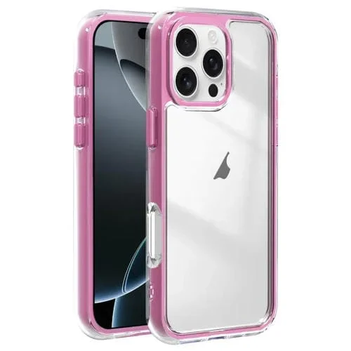 Funda híbrida acrílico TPU 3 en 1 a prueba de golpes con Airbag para iPhone 16 Pro Max (Rosa)