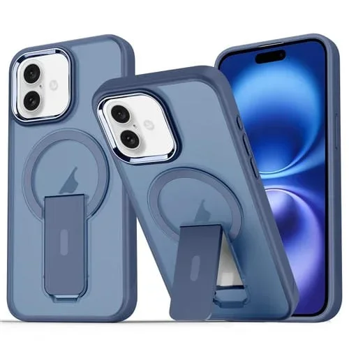 Funda híbrida acrílico TPU con soporte Magsafe para iPhone 16 (Azul Oscuro)