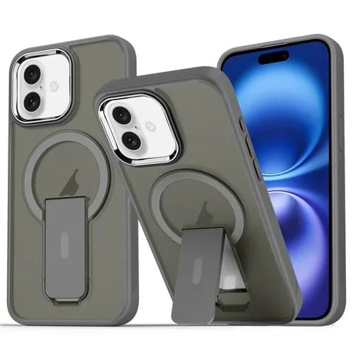 Funda híbrida acrílico TPU con soporte Magsafe para iPhone 16 (Gris Titanio)