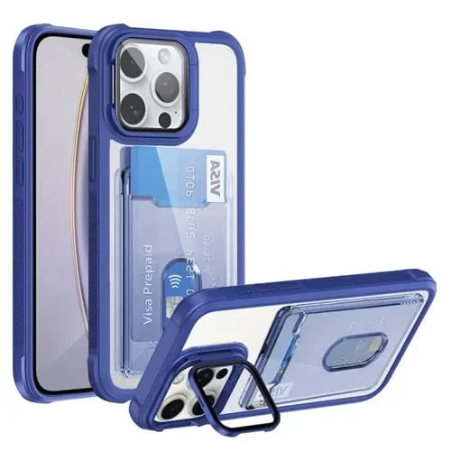 Funda híbrida Acrílico TPU con tarjetero para iPhone 16 Pro Max (Azul)
