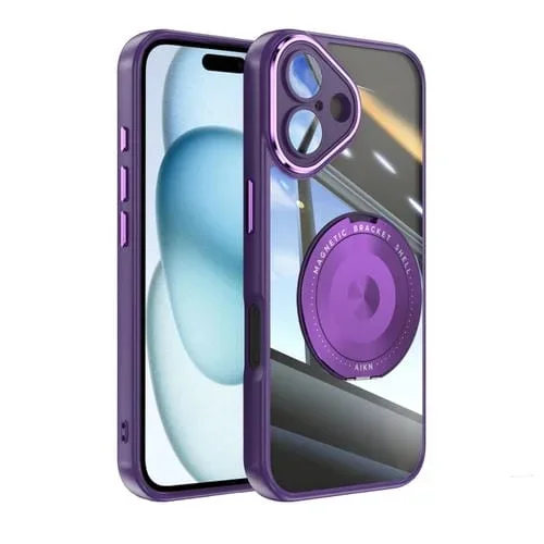 Funda híbrida Acrílico y TPU con soporte Magsafe para iPhone 16 Plus 360 (Morado)