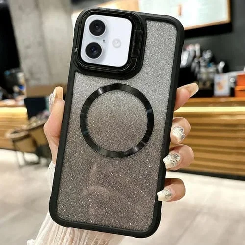 Funda Híbrida Acrílico y TPU Purpurina Degradado Grano de Cd iPhone 16 (Negra)